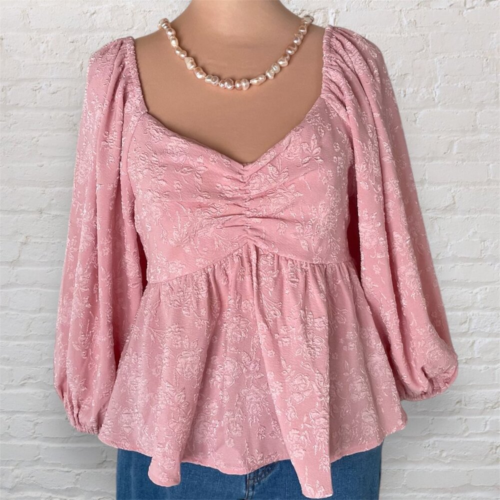 Entro Pink Floral Puff Sleeve Top NWT - Size M